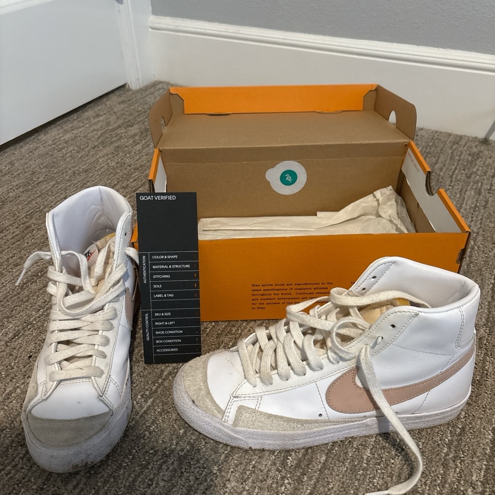 Nike White and Pink High-Top Sneakers